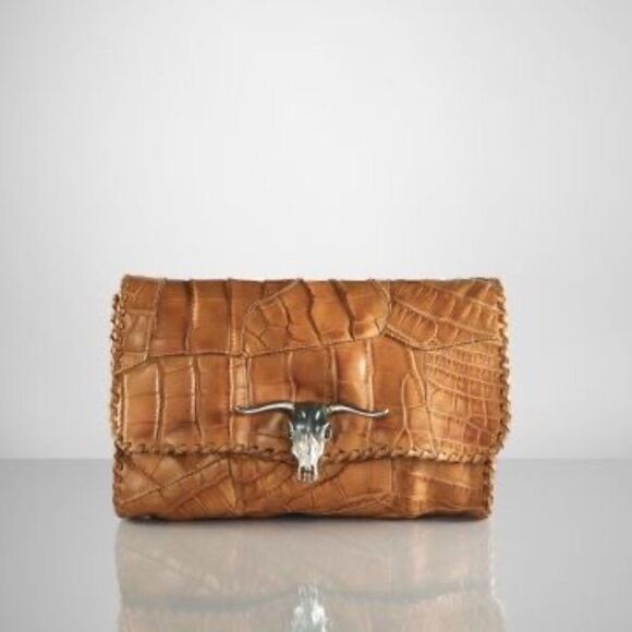 Ralph Lauren ~ Collection 2011 Alligator Patchwork Steer/Bull Head Clutch Purse - Picture 1 of 16